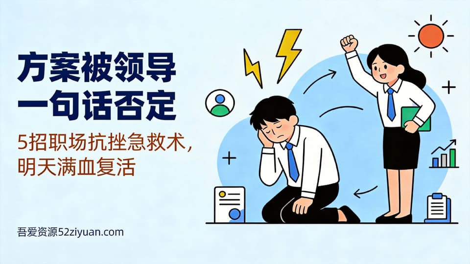 【原创】危机处理第十九集《方案被领导一句话否定，5招职场抗挫急救术，明天满血复活》职场实战教程