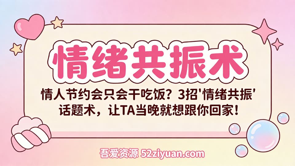 【原创】约会指南第十五集《情绪共振术 ，约会只会干吃饭？3招话题术,让TA当晚就想跟你回家! 》精品恋爱绘本